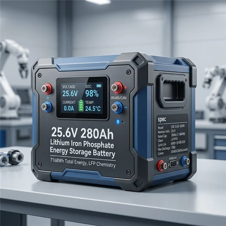25.6V 280Ah Ceallraí Stórála Fuinnimh Fosfáit Iarainn Litiam